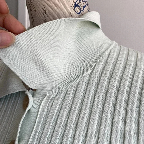 JONATHAN SIMKHAI Shirt‎ Womens Small Elsi Rib Polo Cardigan Pistachio Green Top - Picture 5 of 16